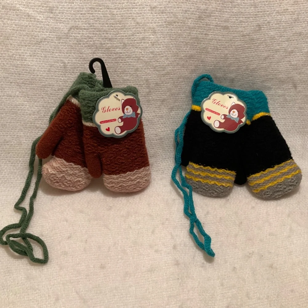Kids Mittens Two Pairs Faux Fur Lined Multi Colored NWT